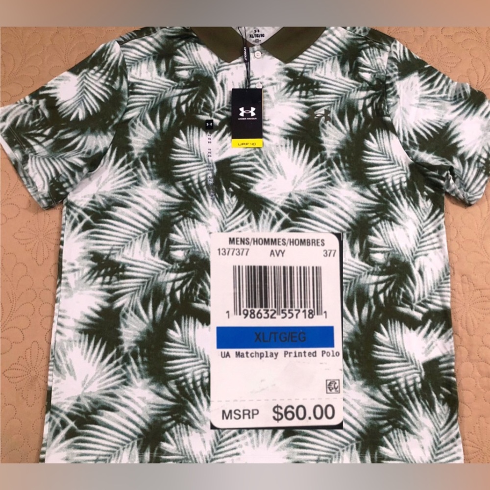 NEW..MEN XL UNDER ARMOUR MATCHPLAY PRINTED GOLF POLO (HYDRO GREEN)
